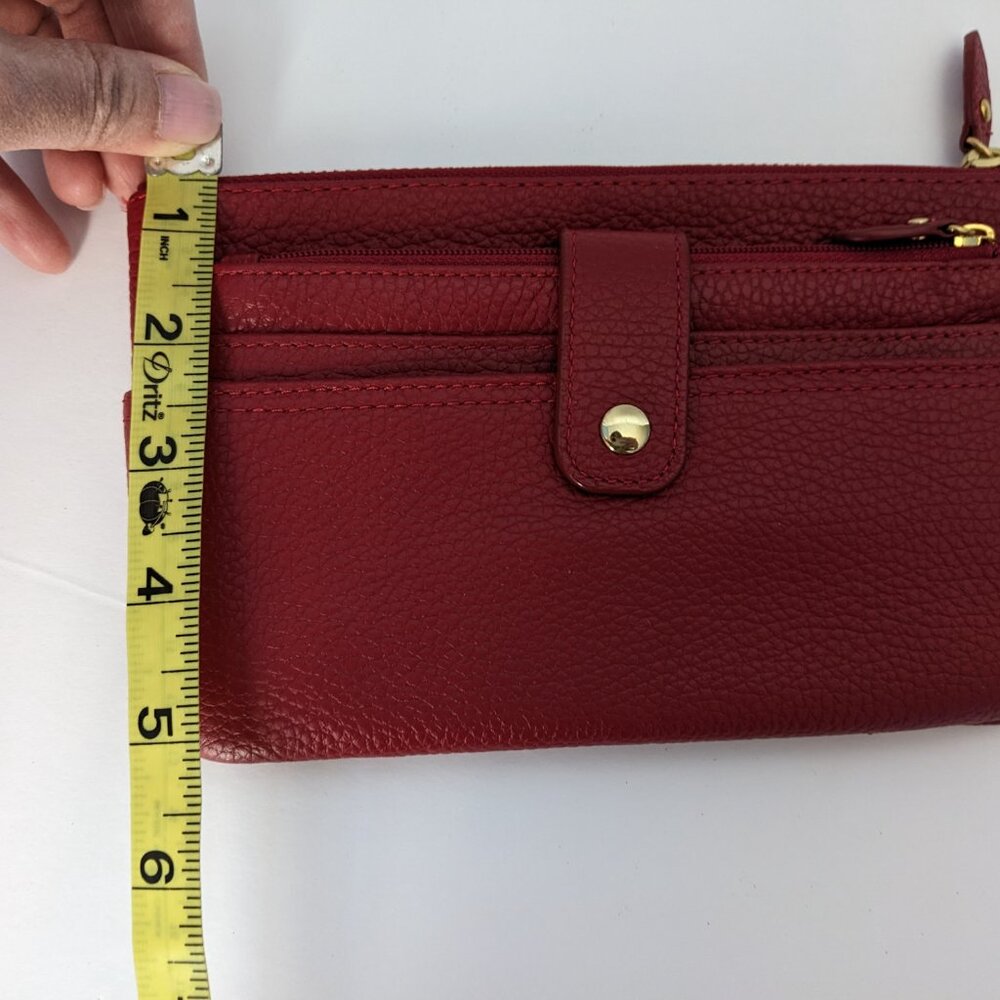 LODIS Red Pebbled Leather Wristlet Wallet Credit Card Stacker Gold Hardware 5x8 - Picture 16 of 16